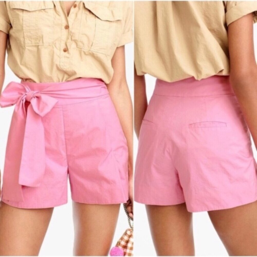 "NWT" J.Crew Poplin Tie Waist Pink Pleasted High RiseShorts- Women's Size 0‎
